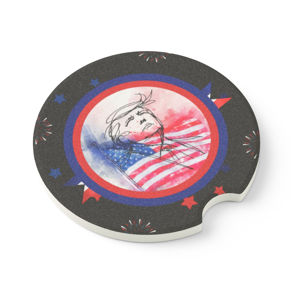 Posavasos de piedra jabón con diseño rojo, blanco y azul