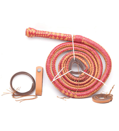 Vibrant Pink & Orange Leather Bullwhip – Handcrafted by KBS Knives (4ft to 16ft) - Korvel