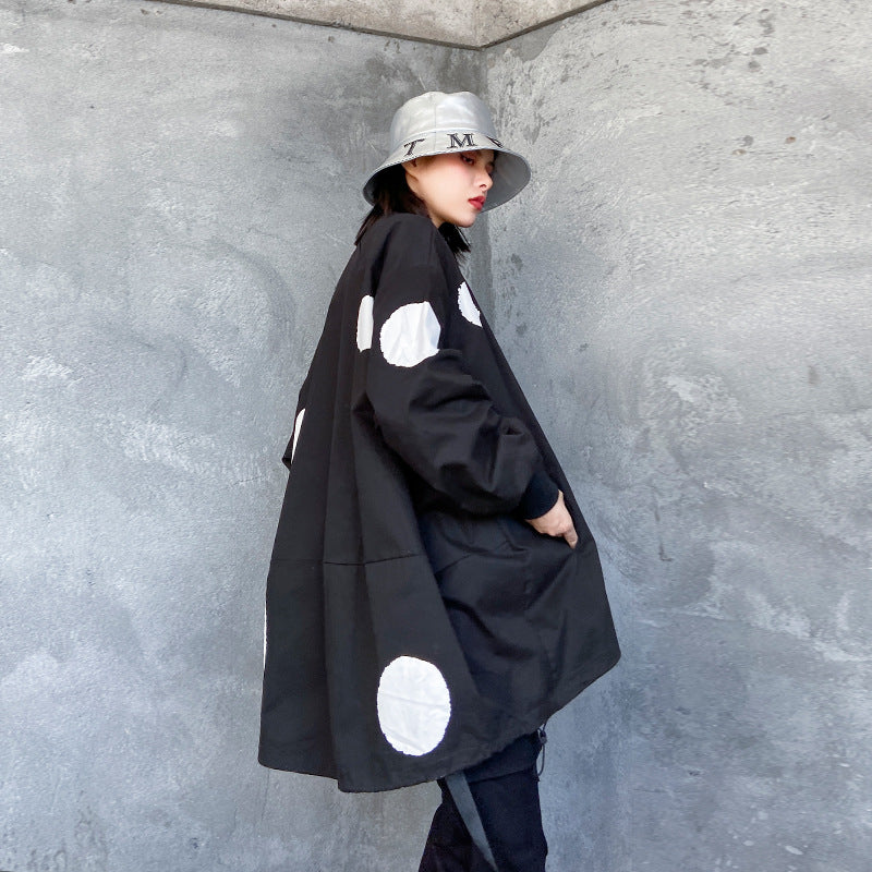 Retro long sleeved stand up collar trench coat for women loose and fashionable stylish zipper cardigan - Korvel