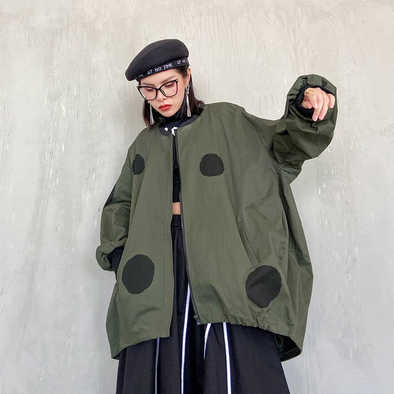 Retro long sleeved stand up collar trench coat for women loose and fashionable stylish zipper cardigan - Korvel