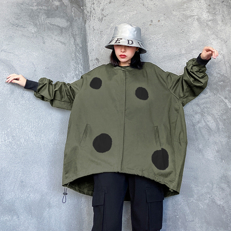 Retro long sleeved stand up collar trench coat for women loose and fashionable stylish zipper cardigan - Korvel