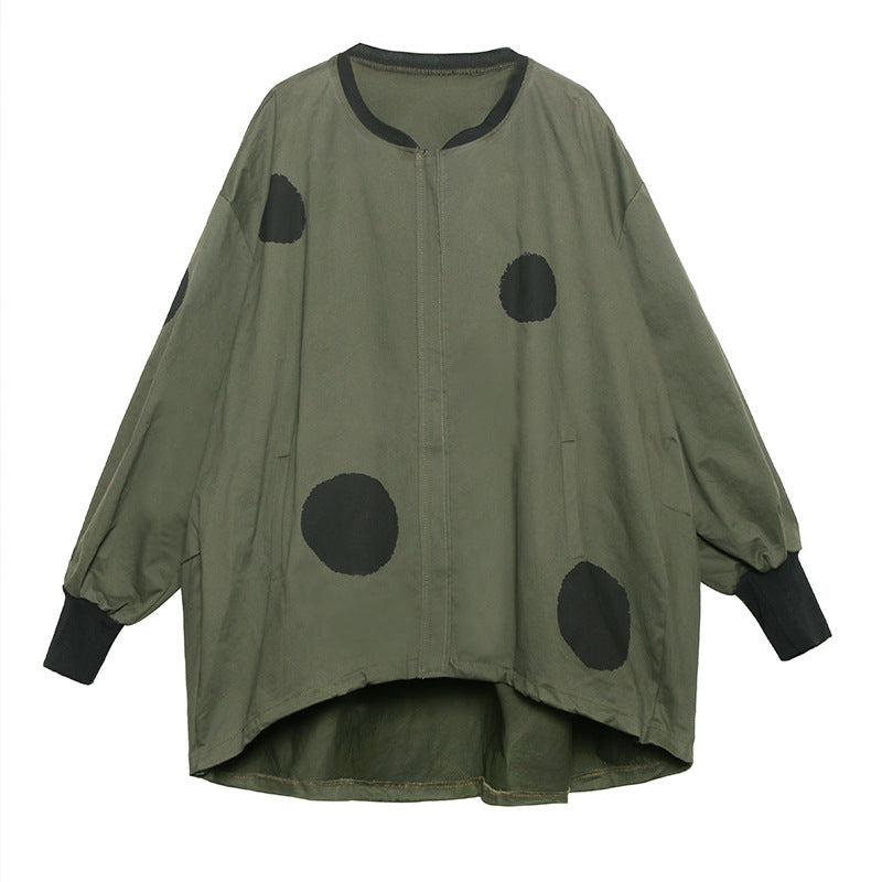 Retro long sleeved stand up collar trench coat for women loose and fashionable stylish zipper cardigan - Korvel
