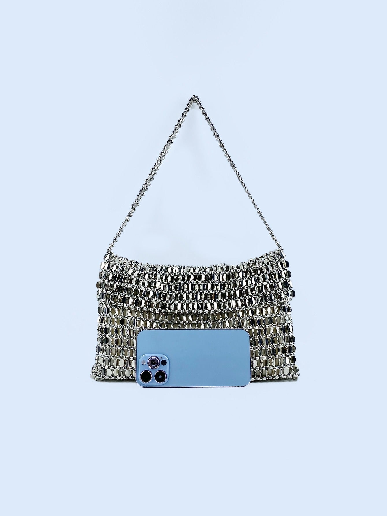 Bolso de Hombro de Lentejuelas Plateadas Elegante para Mujeres