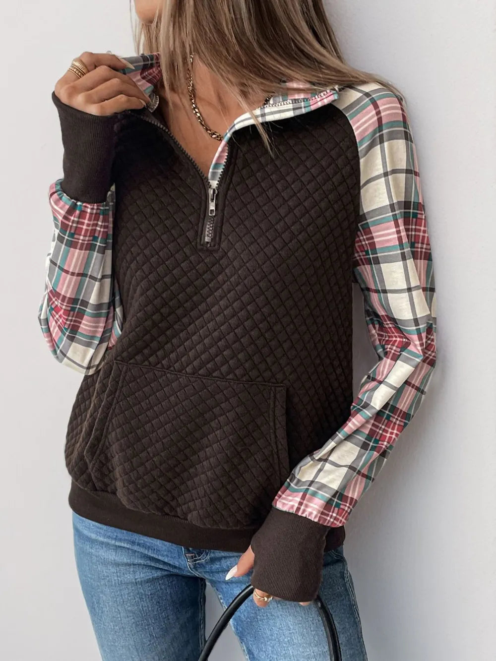 Retro patchwork retro texture pullover hoodie - Korvel