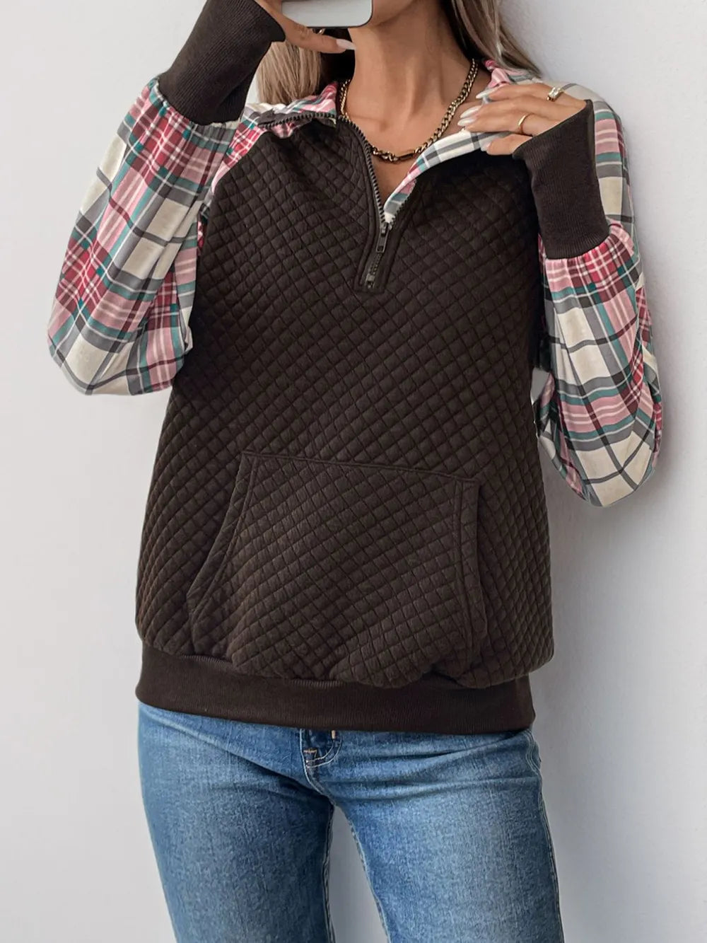 Retro patchwork retro texture pullover hoodie - Korvel