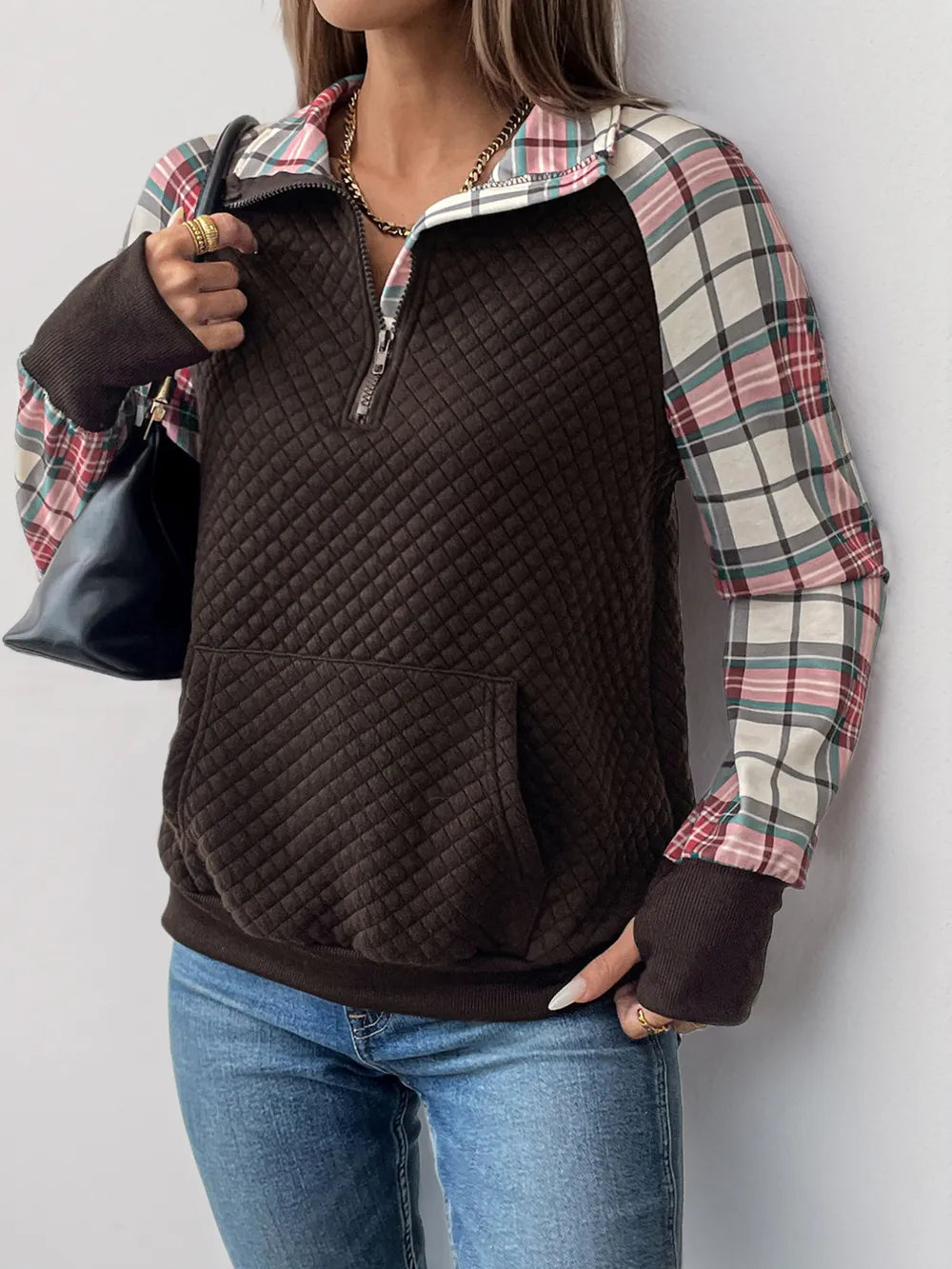 Retro patchwork retro texture pullover hoodie - Korvel