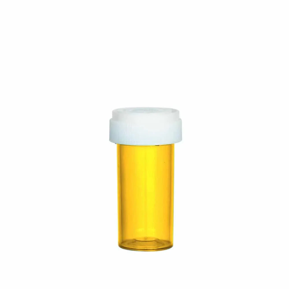 Vial de tapa abatible ámbar - 27 dram (275 cc) con tapa adjunta
