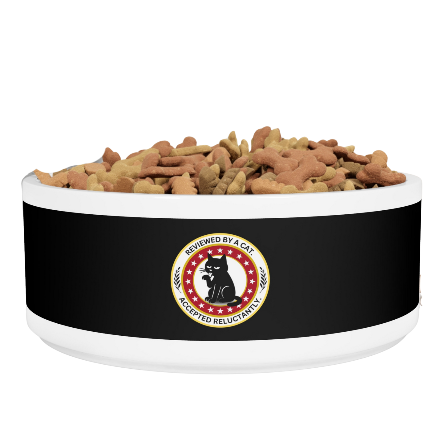 Black Ceramic Pet Bowl with Cat Accepted Emblem