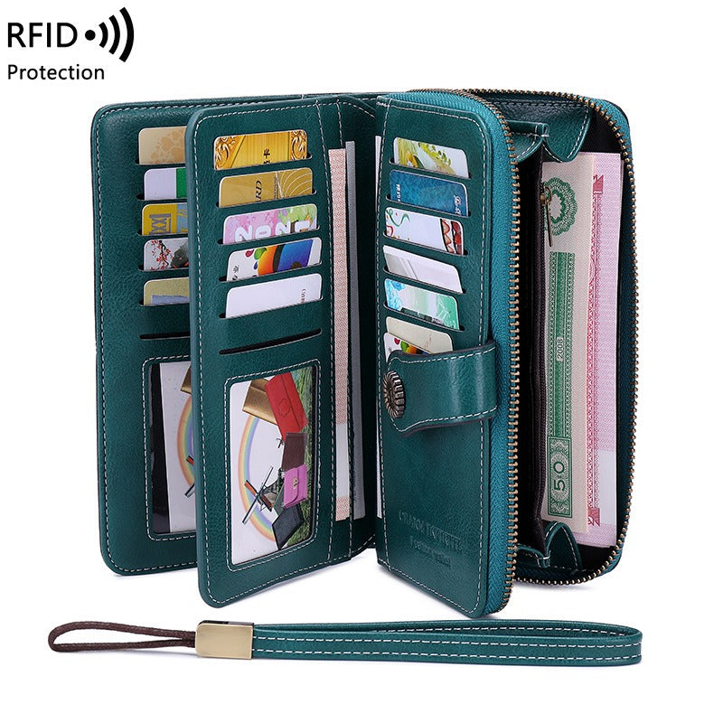 RFID Antimagnetic Wallet Long Zipper Women's Wallet Leather Wallet New Large Capacity Handbag - Korvel