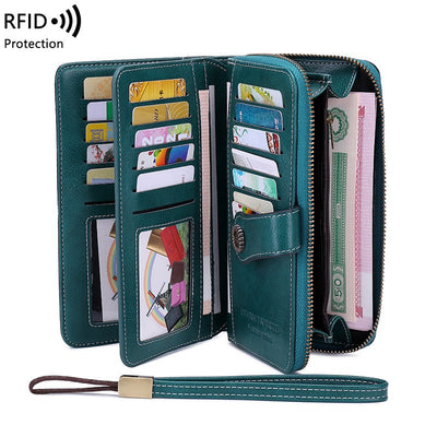 RFID Antimagnetic Wallet Long Zipper Women's Wallet Leather Wallet New Large Capacity Handbag - Korvel