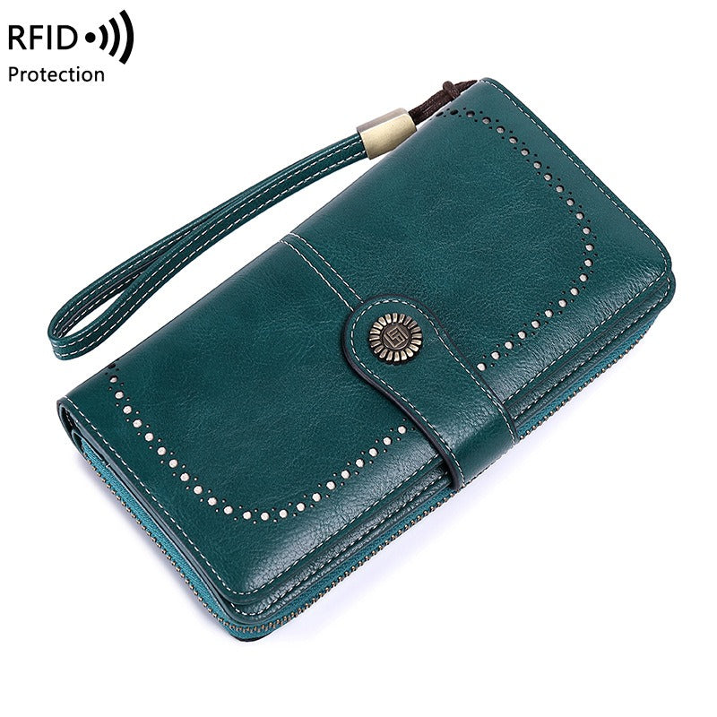 RFID Antimagnetic Wallet Long Zipper Women's Wallet Leather Wallet New Large Capacity Handbag - Korvel