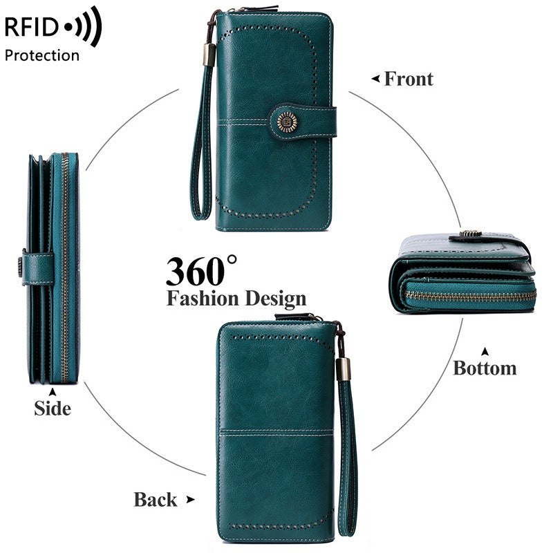 RFID Antimagnetic Wallet Long Zipper Women's Wallet Leather Wallet New Large Capacity Handbag - Korvel
