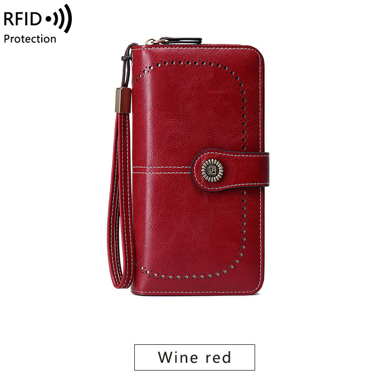 RFID Antimagnetic Wallet Long Zipper Women's Wallet Leather Wallet New Large Capacity Handbag - Korvel