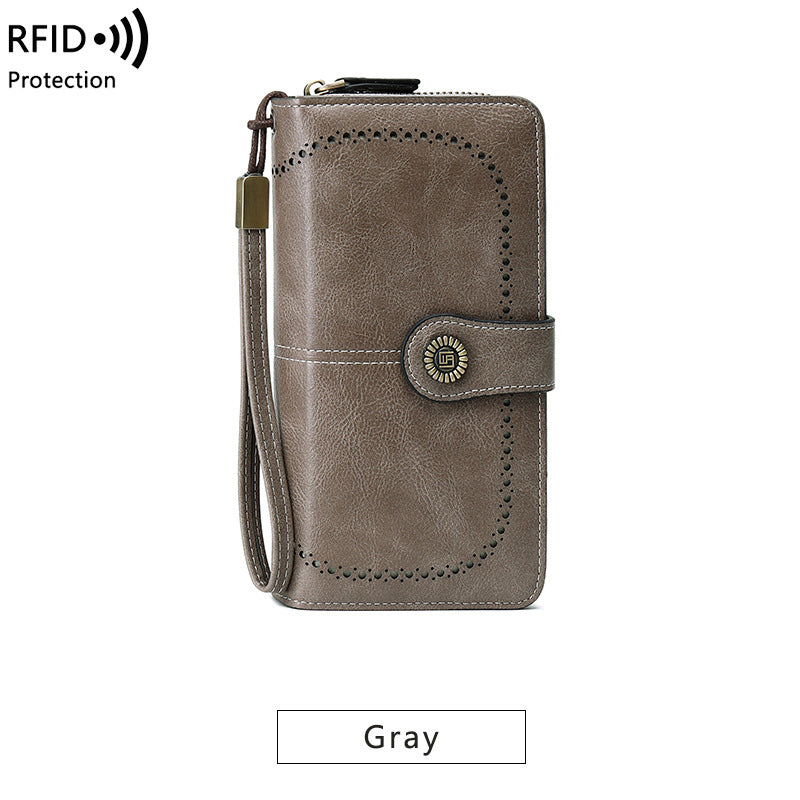 RFID Antimagnetic Wallet Long Zipper Women's Wallet Leather Wallet New Large Capacity Handbag - Korvel