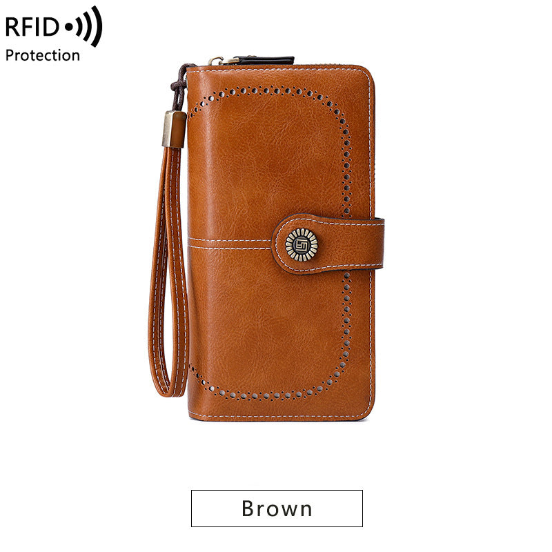 RFID Antimagnetic Wallet Long Zipper Women's Wallet Leather Wallet New Large Capacity Handbag - Korvel