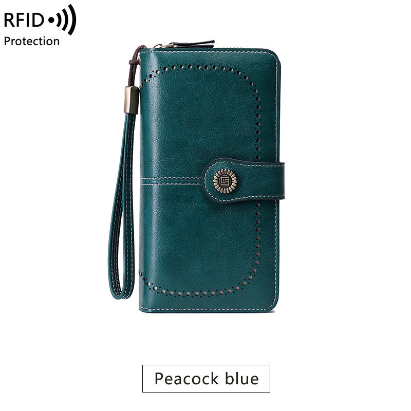 RFID Antimagnetic Wallet Long Zipper Women's Wallet Leather Wallet New Large Capacity Handbag - Korvel