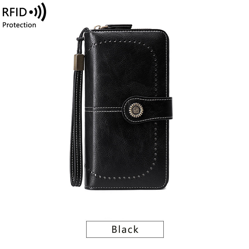RFID Antimagnetic Wallet Long Zipper Women's Wallet Leather Wallet New Large Capacity Handbag - Korvel
