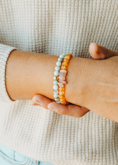 Raw Honey Baltic Amber & Rose Quartz Adult Bracelet