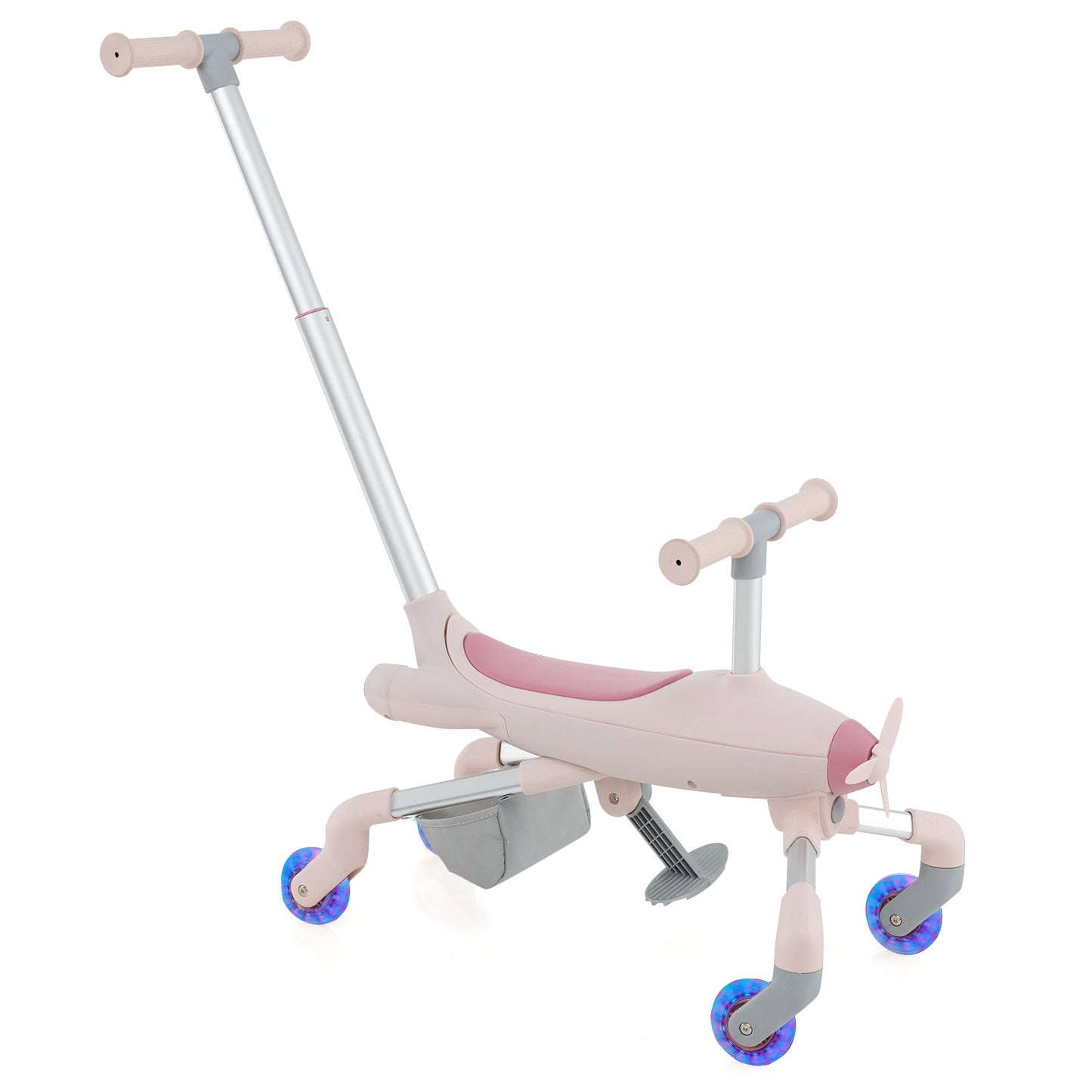 Coche de empuje 2 en 1 para niños con ruedas iluminadas LED - Rosa