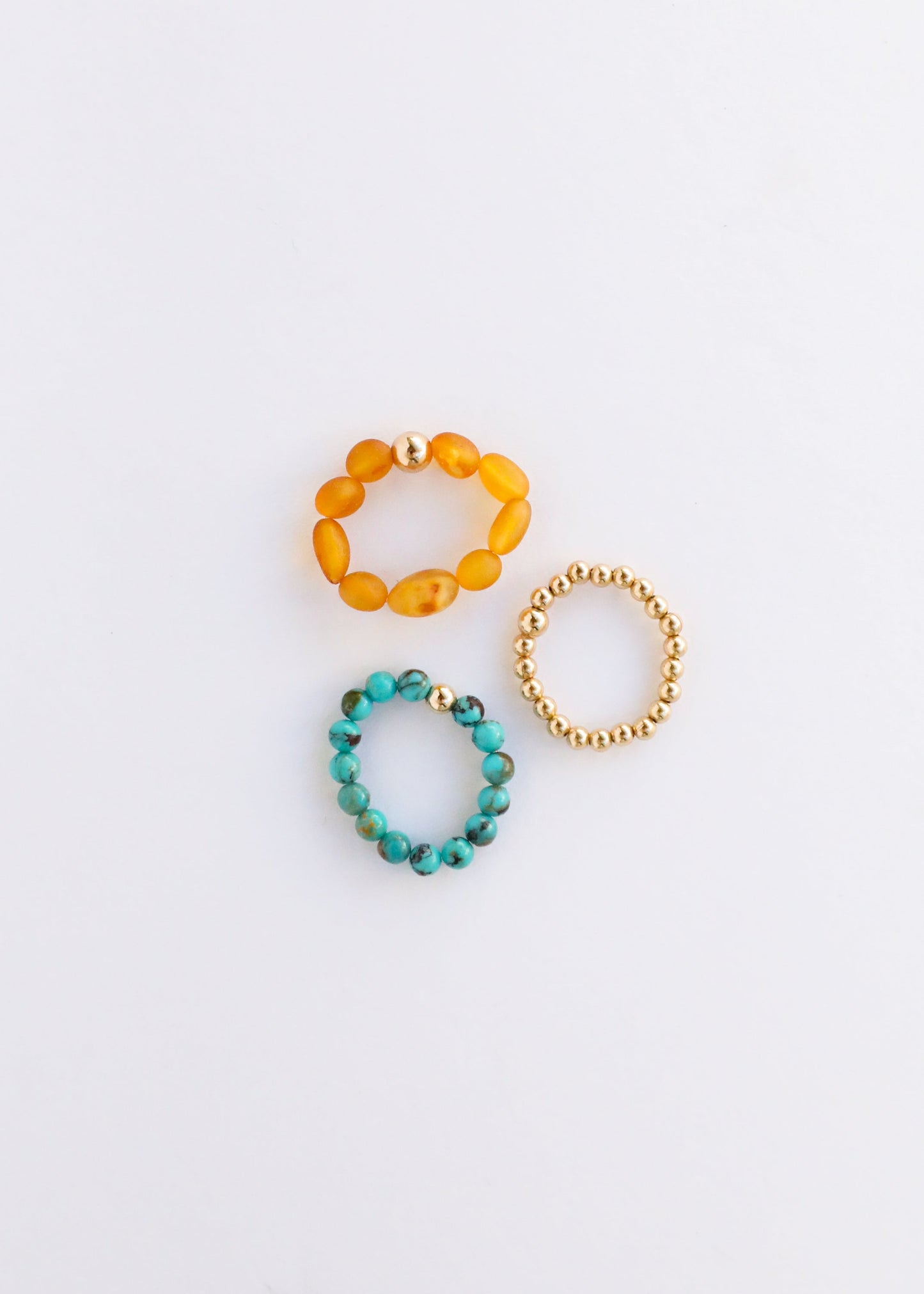 Ensemble de bagues en turquoise naturelle et ambre miel