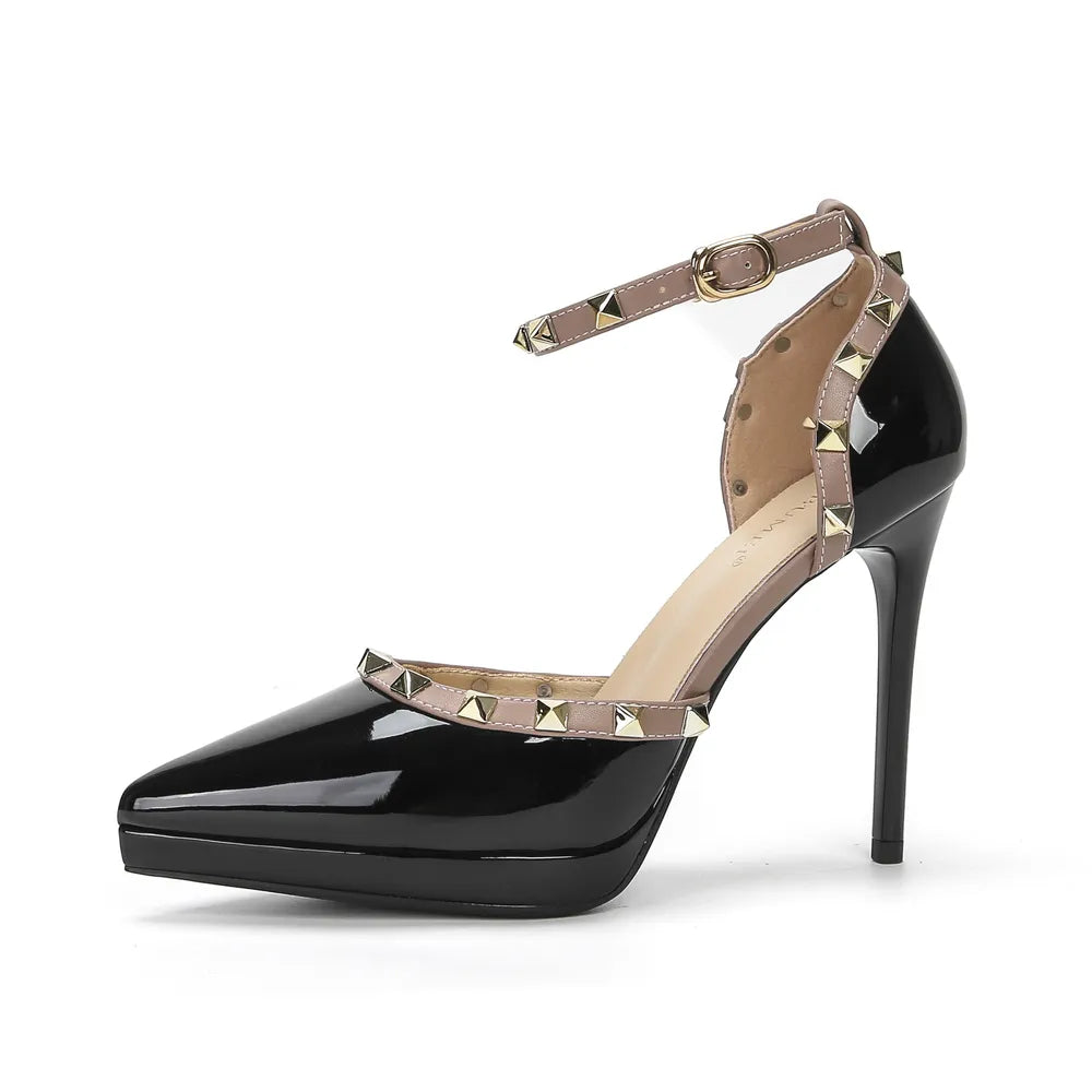 Rivet Decor Ankle Strap Stiletto Pumps - Korvel