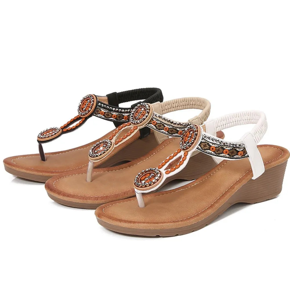 Rivet Decor Toe Post Wedge Sandals - Korvel