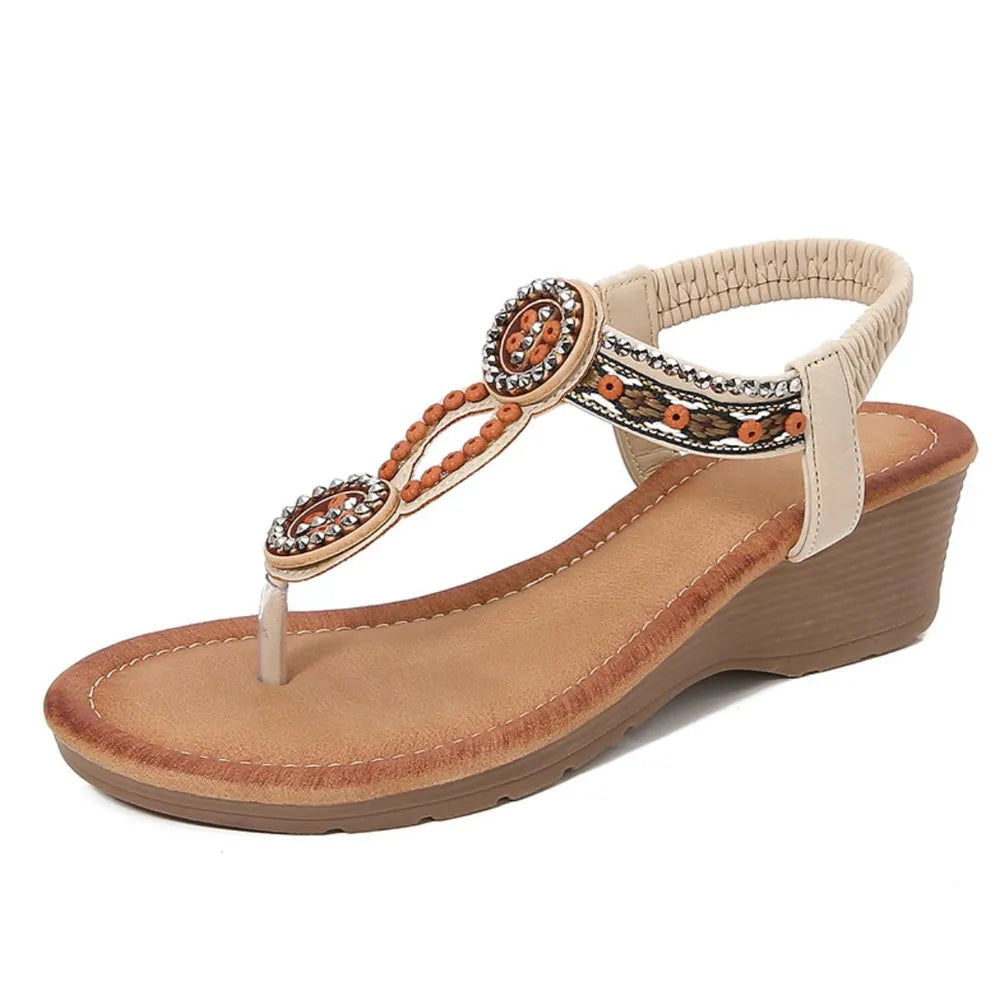 Rivet Decor Toe Post Wedge Sandals - Korvel