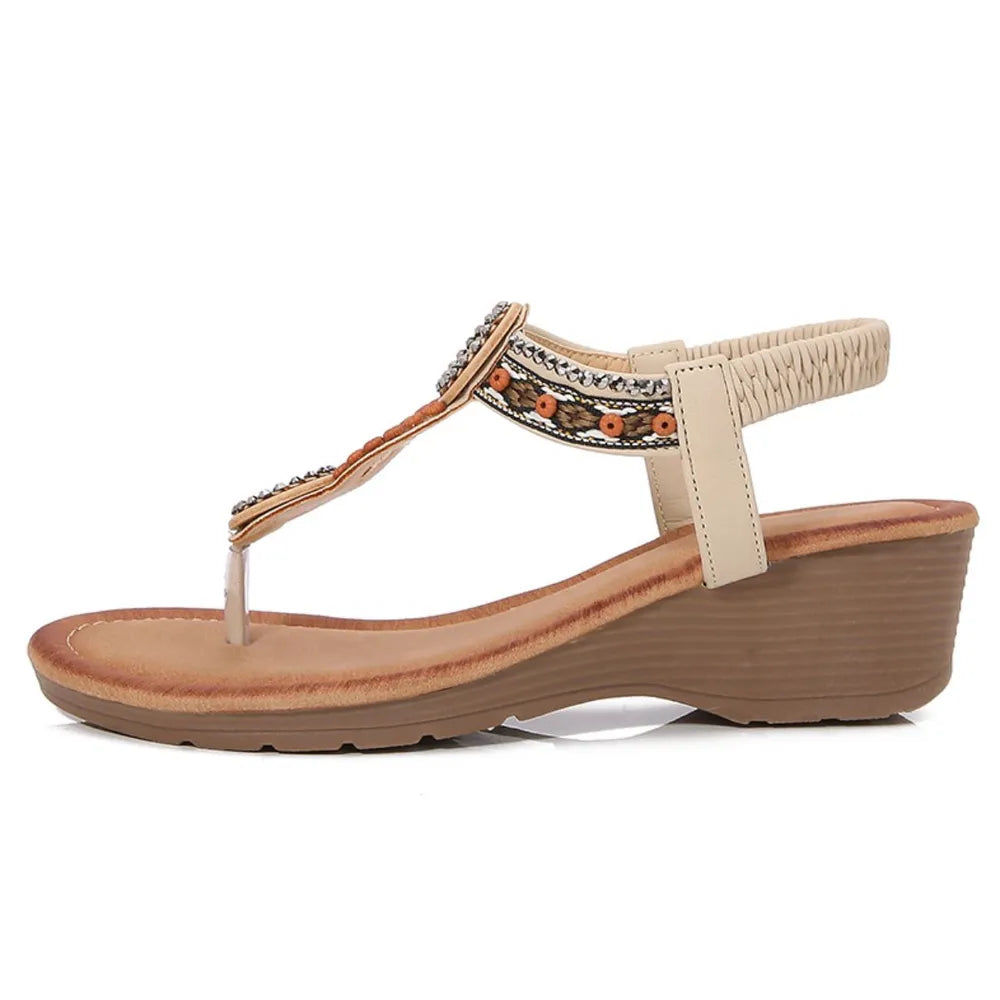 Rivet Decor Toe Post Wedge Sandals - Korvel