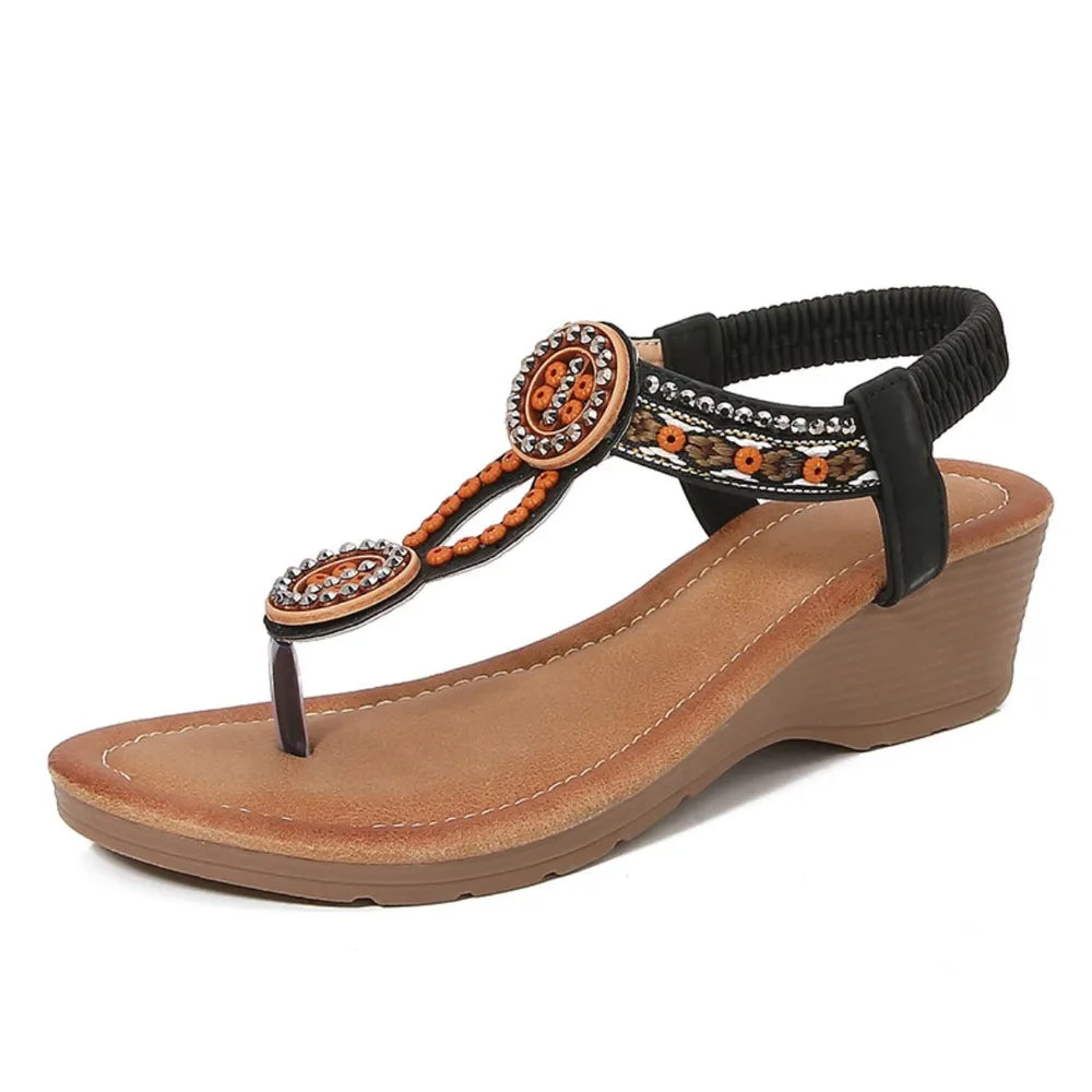 Rivet Decor Toe Post Wedge Sandals - Korvel