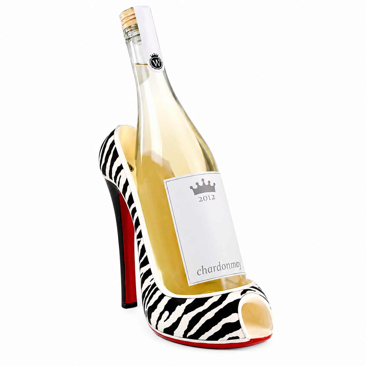 Elegante portabotellas de vino de tacón alto con estampado de cebra