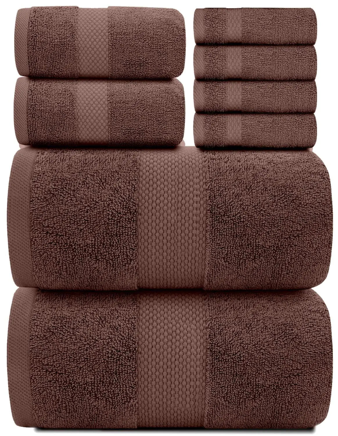 Luxury Brown Bath Towel 8 Piece Set - Combed Cotton Quality