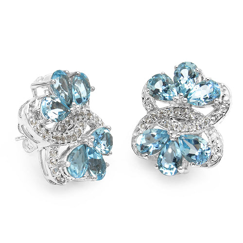 Boucles d'oreilles en topaze bleue et topaze blanche de 10,26 carats en argent sterling
