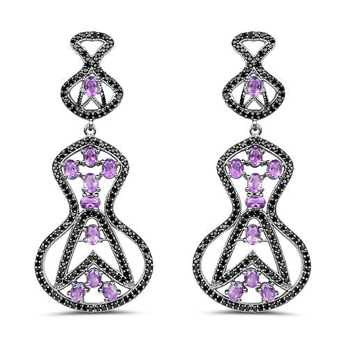 Boucles d'oreilles en améthyste véritable de 5,30 carats et spinelle noir