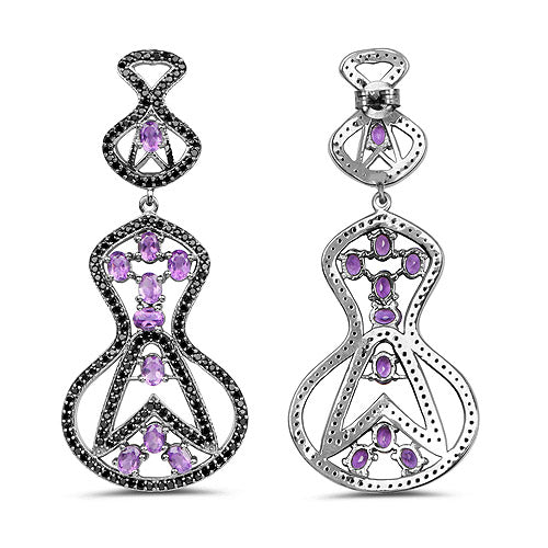 Boucles d'oreilles en améthyste véritable de 5,30 carats et spinelle noir