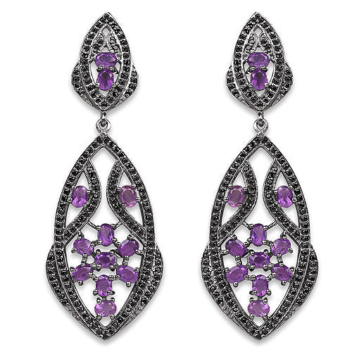 5.74 Carat Genuine Amethyst and Black Spinel Earrings