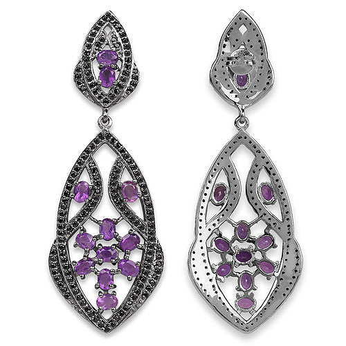 5.74 Carat Genuine Amethyst and Black Spinel Earrings