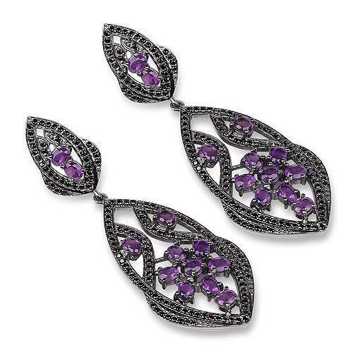 5.74 Carat Genuine Amethyst and Black Spinel Earrings