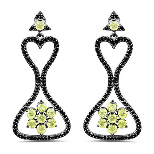 Boucles d'oreilles en péridot et spinelle noir de 6,93 carats en argent sterling