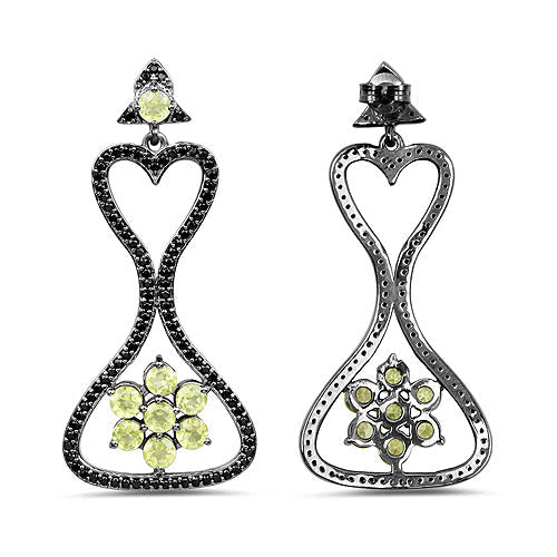 Boucles d'oreilles en péridot et spinelle noir de 6,93 carats en argent sterling