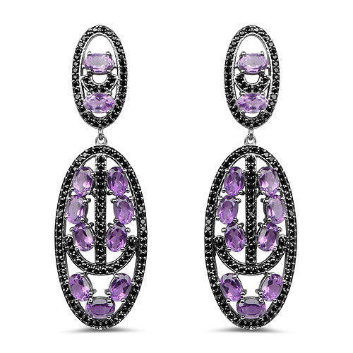 12.45 Carat Genuine Amethyst and Black Spinel Earrings