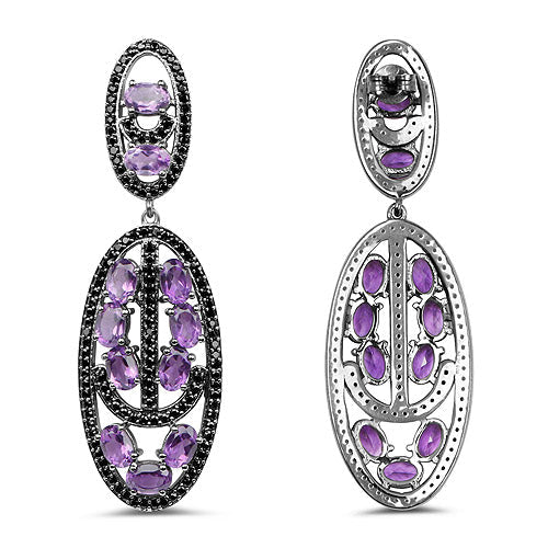 12.45 Carat Genuine Amethyst and Black Spinel Earrings