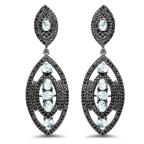 Boucles d'oreilles en topaze bleue et spinelle noire de 8,80 carats