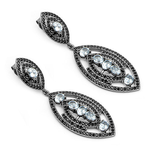Boucles d'oreilles en topaze bleue et spinelle noire de 8,80 carats