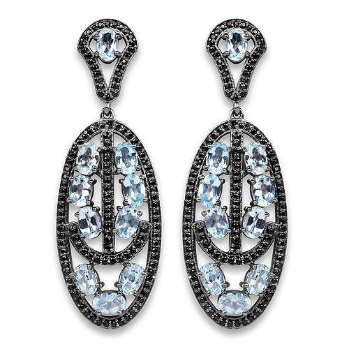 13.80 Carat Genuine Blue Topaz & Black Spinel Earrings