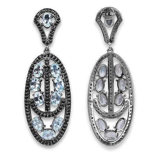13.80 Carat Genuine Blue Topaz & Black Spinel Earrings