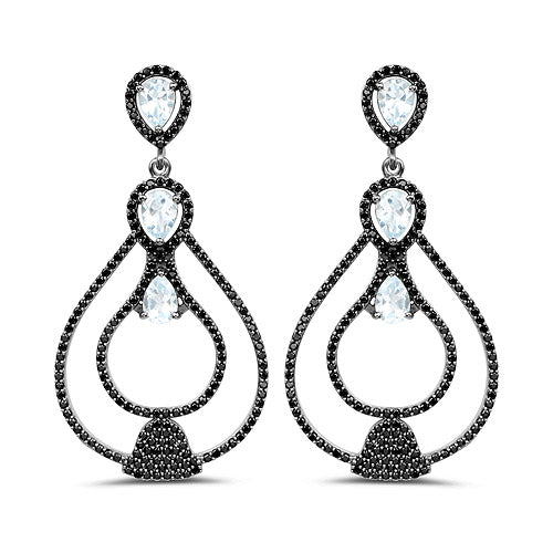 8.81 Carat Blue Topaz & Black Spinel Sterling Silver Earrings