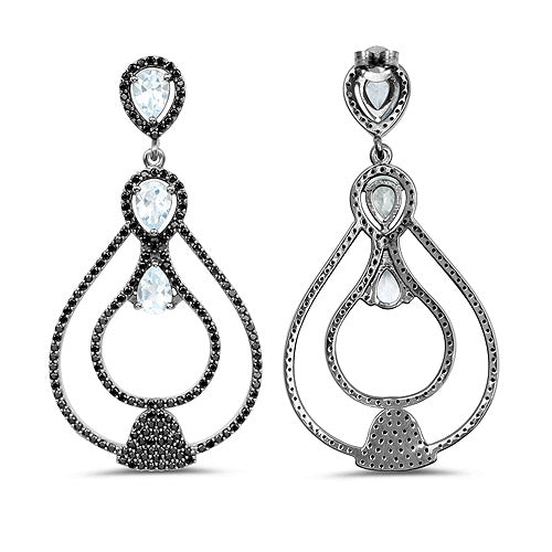 8.81 Carat Blue Topaz & Black Spinel Sterling Silver Earrings
