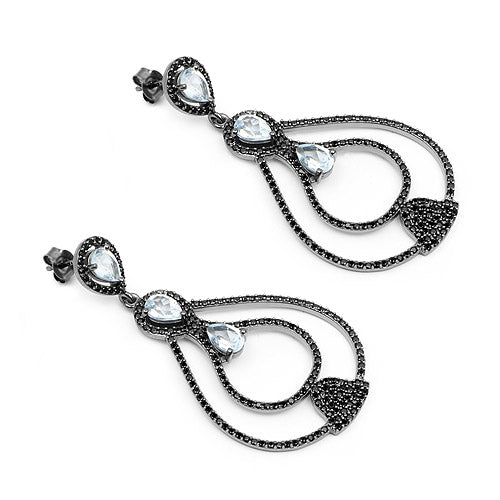 8.81 Carat Blue Topaz & Black Spinel Sterling Silver Earrings