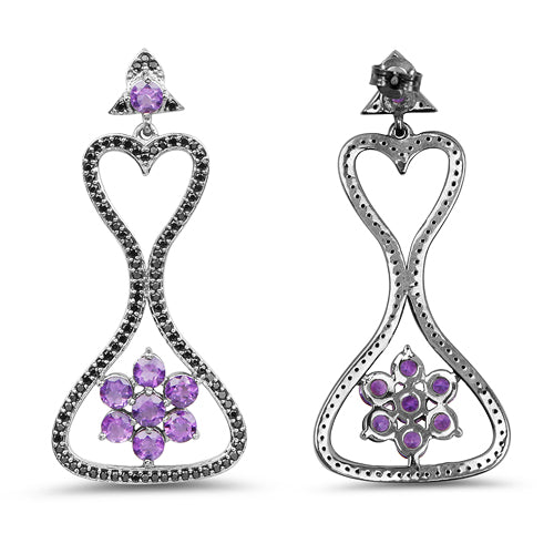 Boucles d'oreilles en argent sterling avec améthyste véritable de 6,31 carats et spinelle noir