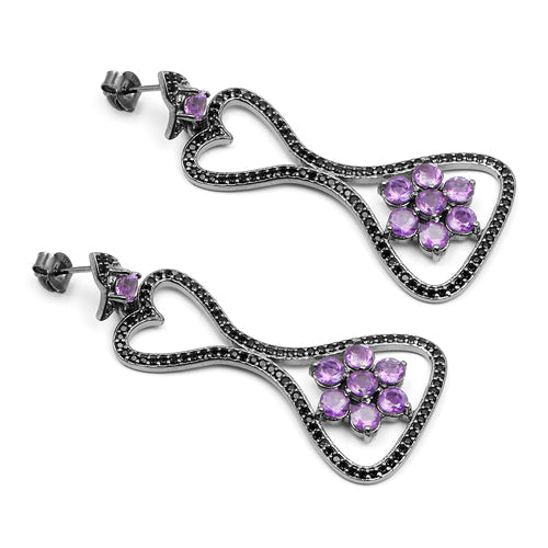 Boucles d'oreilles en argent sterling avec améthyste véritable de 6,31 carats et spinelle noir
